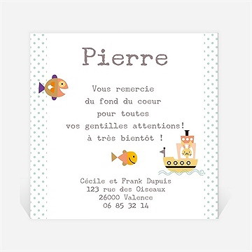 Remerciement naissance petit bateau et poissons