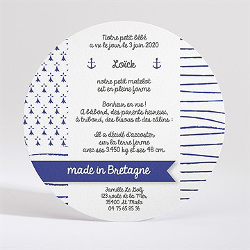 Faire-part naissance petit marin - Dos du faire-part