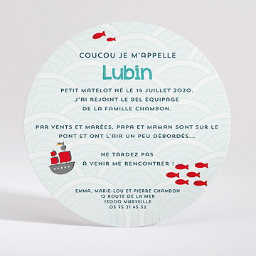 Faire-part naissance faire part rond marin photo - Dos du faire-part