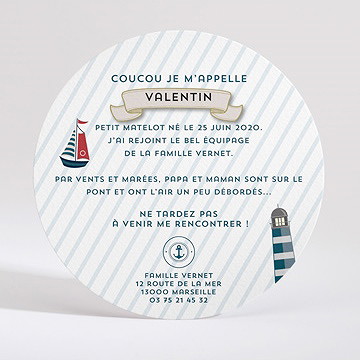 Faire-part naissance petit matelot original - Dos du faire-part