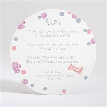 Faire-part naissance pastilles et confettis - Dos du faire-part