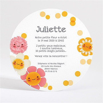 Faire-part naissance fleurs jaunes et douceur - Dos du faire-part