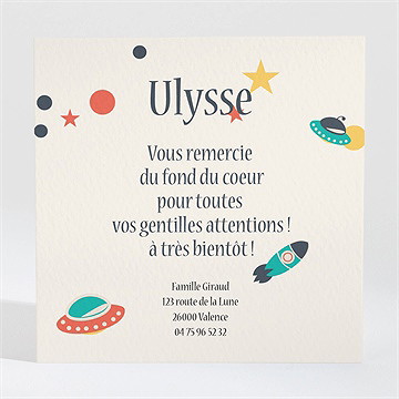 Remerciement naissance planète et fusée