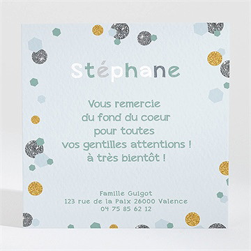 Remerciement naissance jolis pois or et gris