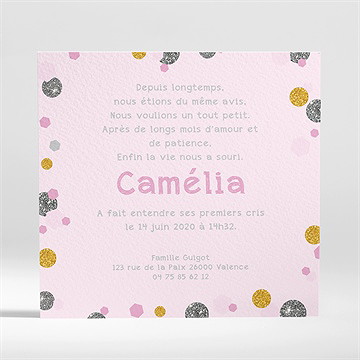 Faire-part naissance petits pois de couleur - Dos du faire-part