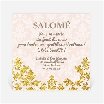 Remerciement naissance feuillages dorés