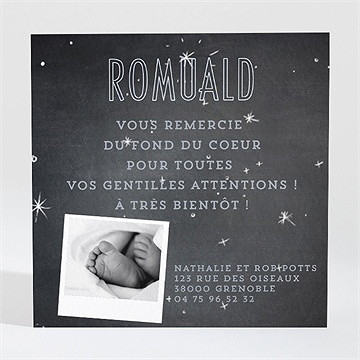 Remerciement naissance photos sur ardoise garçon