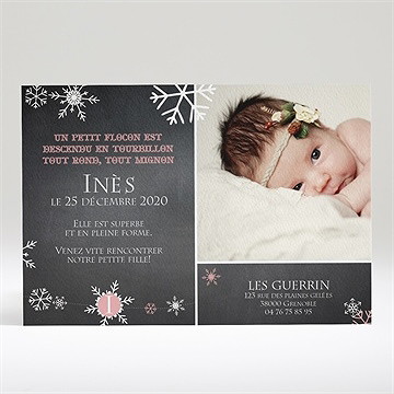 Faire-part naissance notre petit flocon - Dos du faire-part