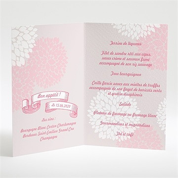 Menu baptême banderole de fleurs roses - Dos du menu