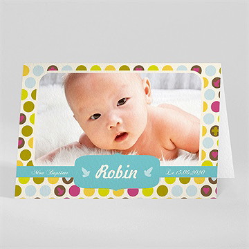 Faire-part de baptême confettis et petis pois