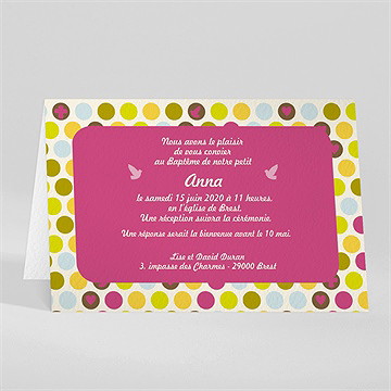 Faire-part de baptême confettis en folie - Dos du faire-part