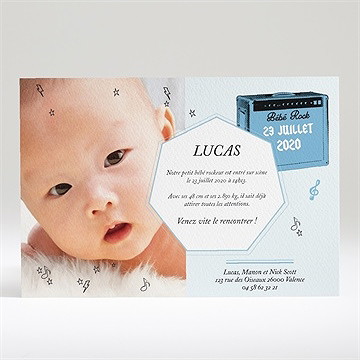 Faire-part naissance notre petit rockeur - Dos du faire-part