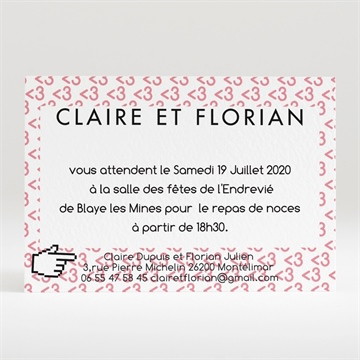 Carton d'invitation mariage coeur et motifs rose