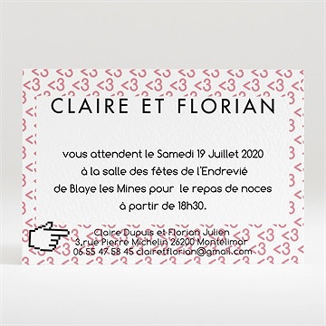 Carton d'invitation mariage coeur et motifs rose