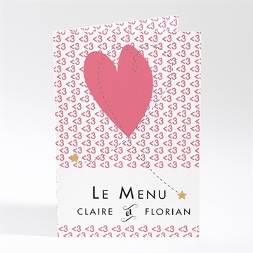 Menu mariage coeur et motifs rose