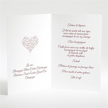 Menu mariage coeurs champêtres - Intérieur du menu