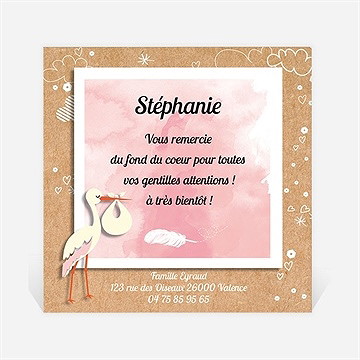 Remerciement naissance la cigogne en kraft fille