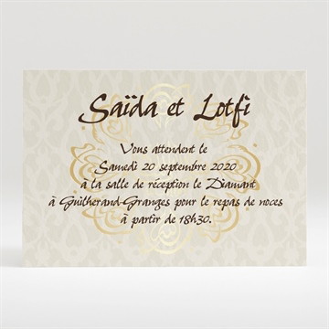 Carton d'invitation mariage gris et or