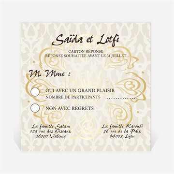 Carton réponse mariage gris et or