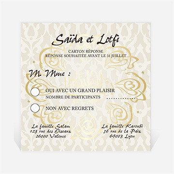 Carton réponse mariage gris et or