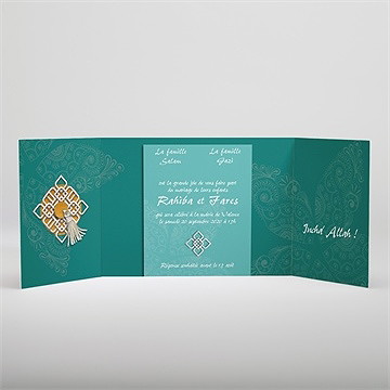 Faire-part mariage oriental vert - Intérieur du faire-part