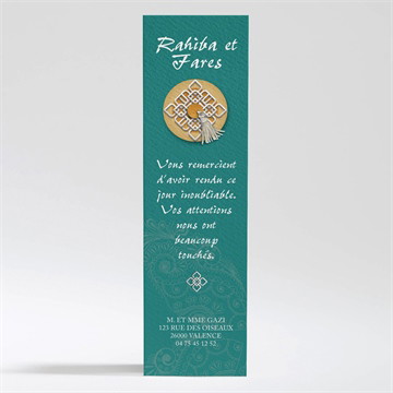 Remerciement mariage oriental vert