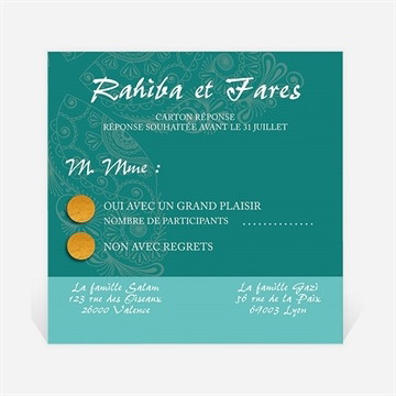 Carton réponse mariage oriental vert