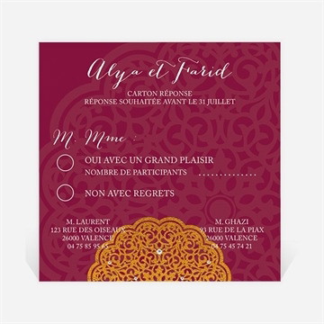 Carton réponse mariage motifs et diamants