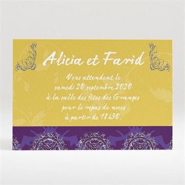 Carton d'invitation mariage medaillon jaune et violet