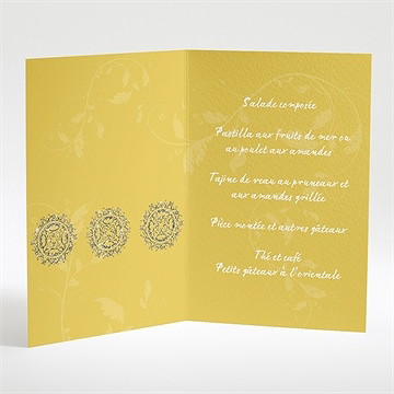 Menu mariage medaillon jaune et violet - Intérieur du menu