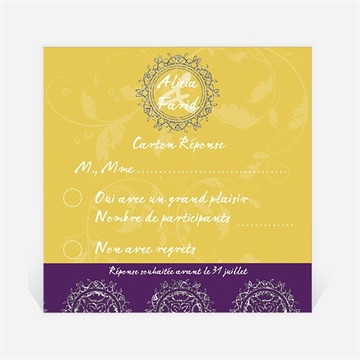 Carton réponse mariage medaillon jaune et violet