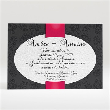 Carton d'invitation mariage vintage noir et rouge