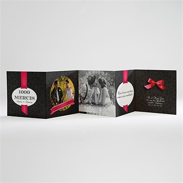 Remerciement mariage vintage noir et rouge - Carton de remerciements ouvert