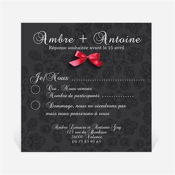 Carton réponse mariage vintage noir et rouge
