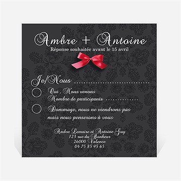 Carton réponse mariage vintage noir et rouge