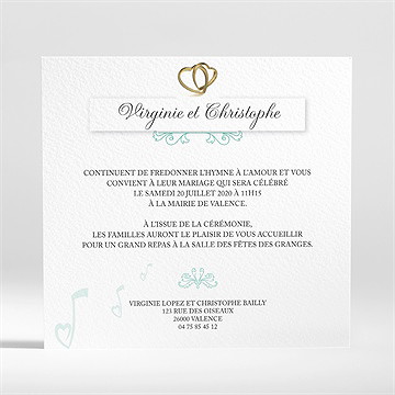 Faire-part mariage belle sérénade - Dos du faire-part