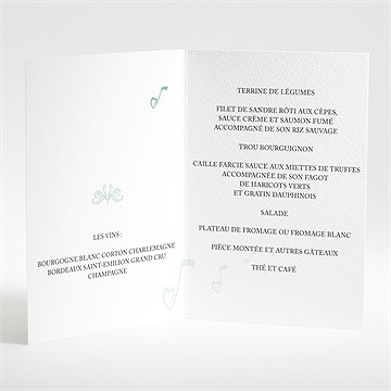 Menu mariage belle sérénade - Intérieur du menu