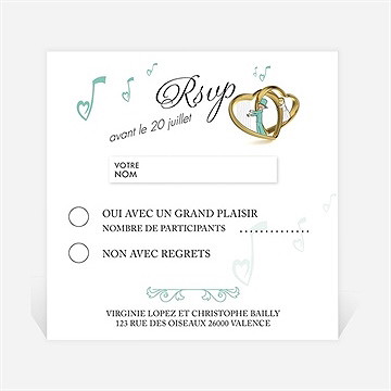 Carton réponse mariage belle sérénade