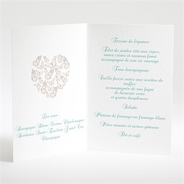 Menu mariage joli coeur avec banderole - Intérieur du menu