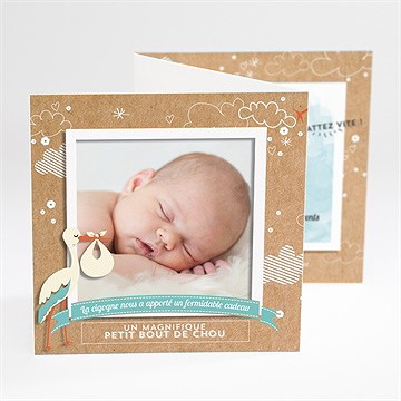 Faire-part naissance la cigogne en kraft garçon