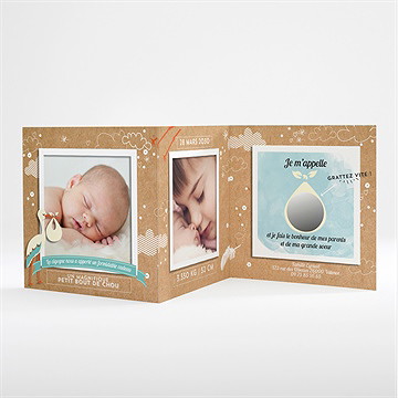 Faire-part naissance la cigogne en kraft garçon - Intérieur du faire-part non gratté