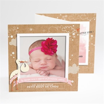 Faire-part naissance la cigogne en kraft fille