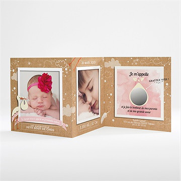 Faire-part naissance la cigogne en kraft fille - Intérieur du faire-part non gratté