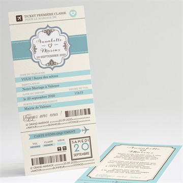 Faire-part mariage ticket première classe