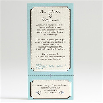 Faire-part mariage ticket première classe - Dos du faire-part