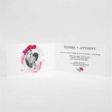 Faire-part mariage jolies fleurs roses - Intérieur du faire-part