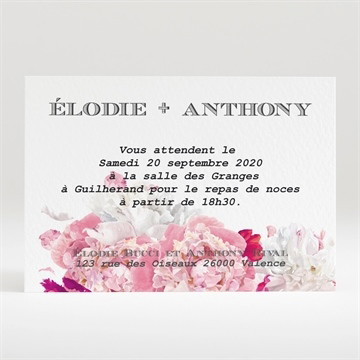 Carton d'invitation mariage jolies fleurs roses
