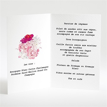 Menu mariage jolies fleurs roses - Intérieur du menu