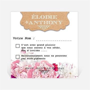 Carton réponse mariage jolies fleurs roses