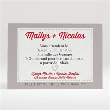 Carton d'invitation mariage gris moderne